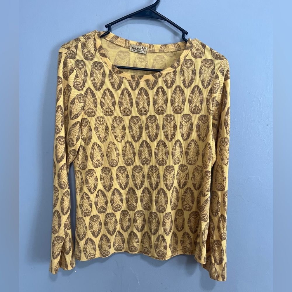 Emerald Yellow Owl Print Long Sleeve Tee